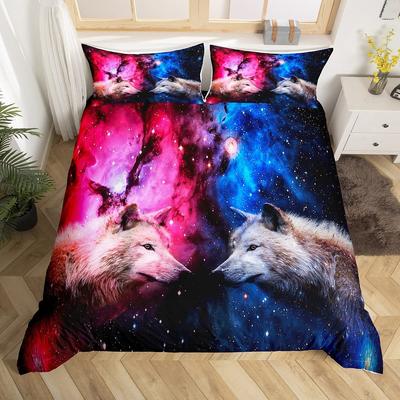 Parure de lit avec housse de couette et motif loup pour enfants et adolescents, en microfibre, motif animalier, motif loup des neiges, ensemble de literie imprimé animal sauvage