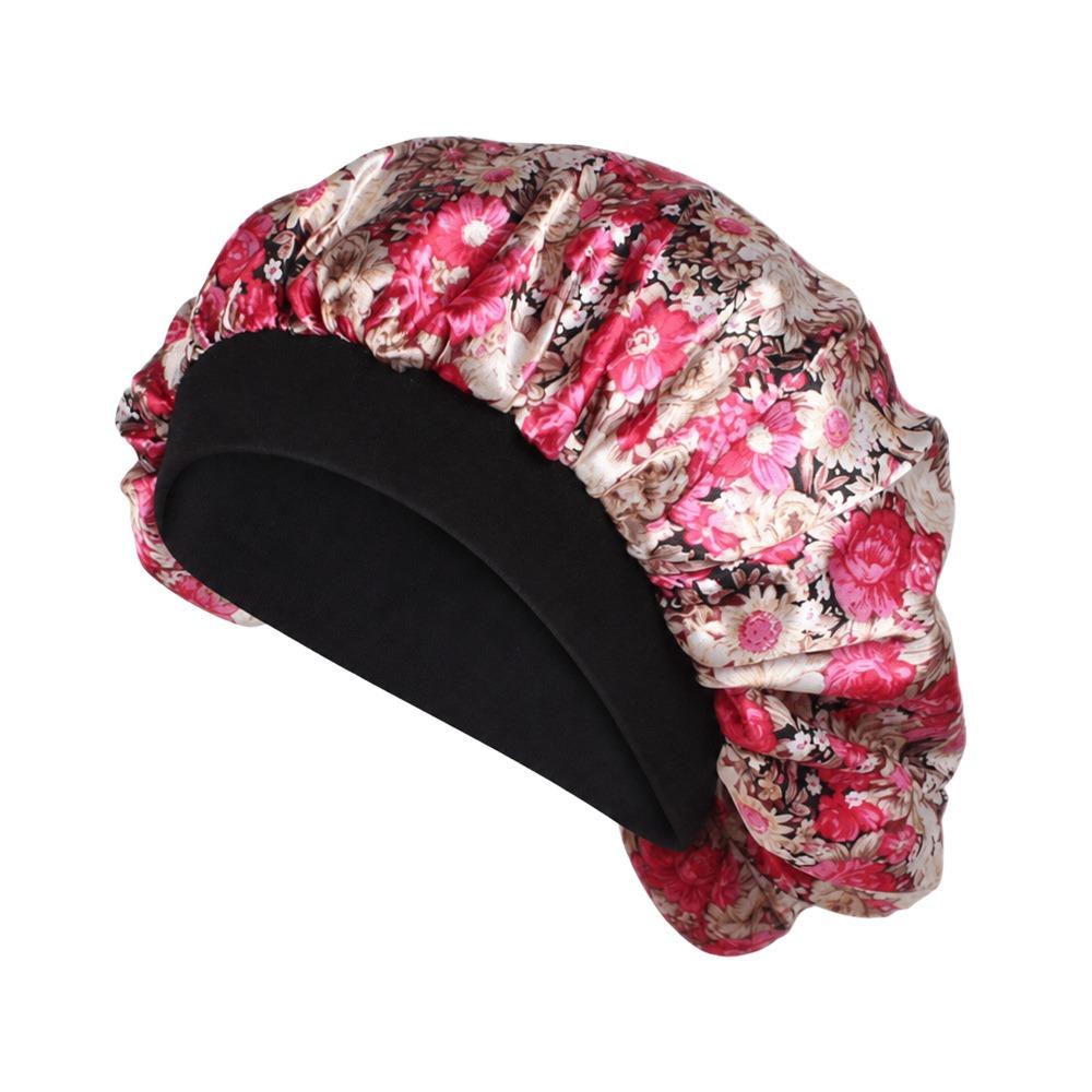 Elastic Wide Band Satin Sleep Bonnet Hair Loss Cover Bath Hair Cap Night Cap  Hair Wrap Accessories