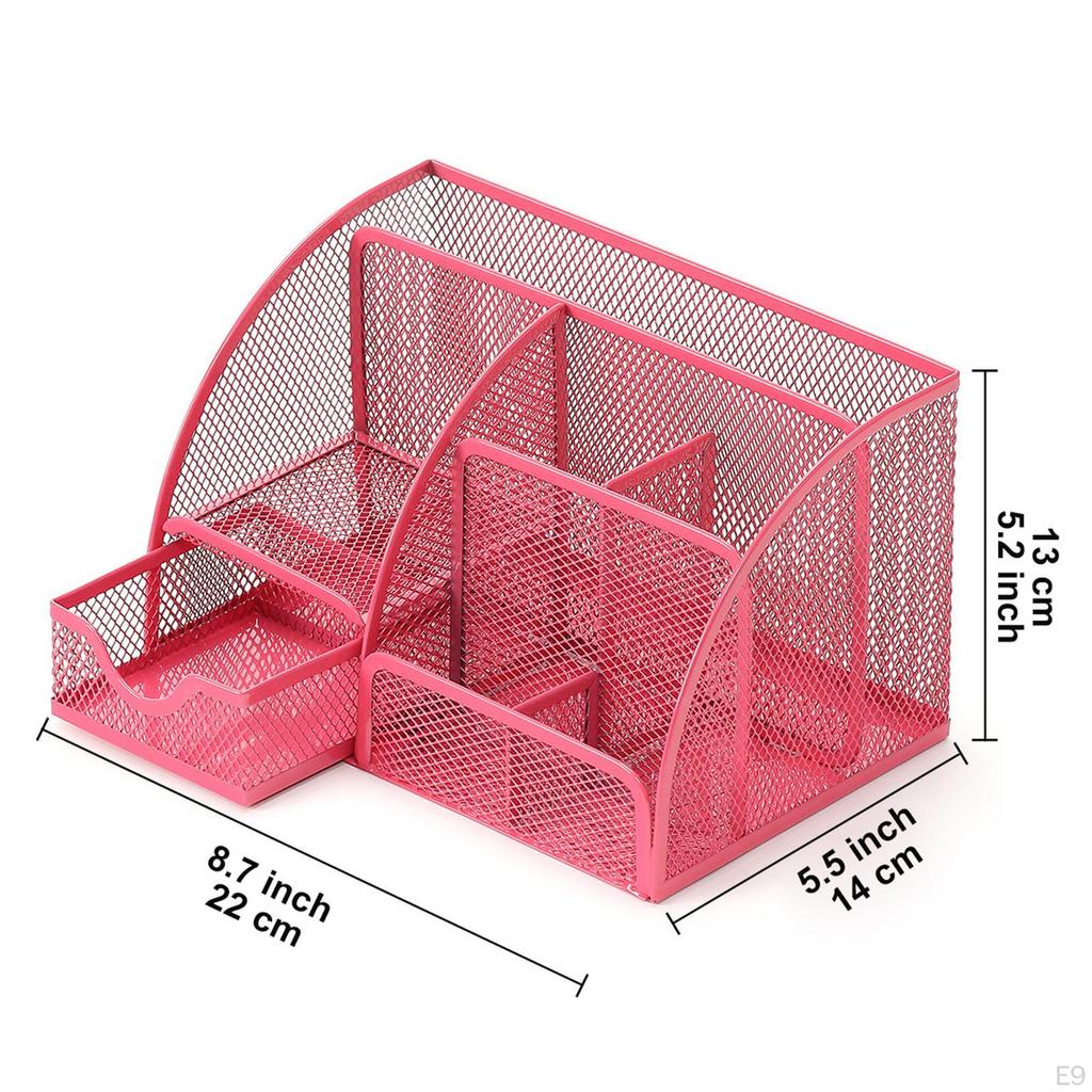 Mesh Pen Holder Multipurpose Sturdy 6 Compartments for Office Classroom Pens black