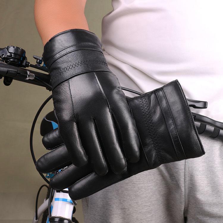 Winter Leather Gloves for Men Outdoor Riding Warm Gloves for Driving Outdoor Cold Proof Plus Velvet Thickened Sheepskin Gloves