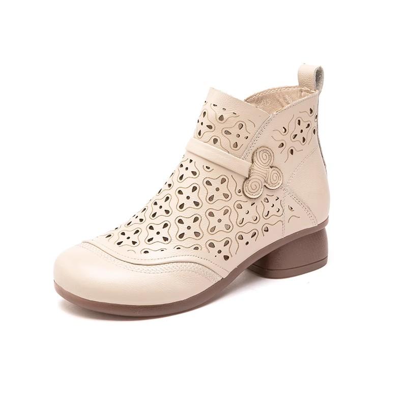 Fashion GKTINOO 2025 Summer Ankle Boots Genuine Leather Shoes Women Mid Heels Sandals Side Zip Boots Cutout Breathable Mujer Zapatos