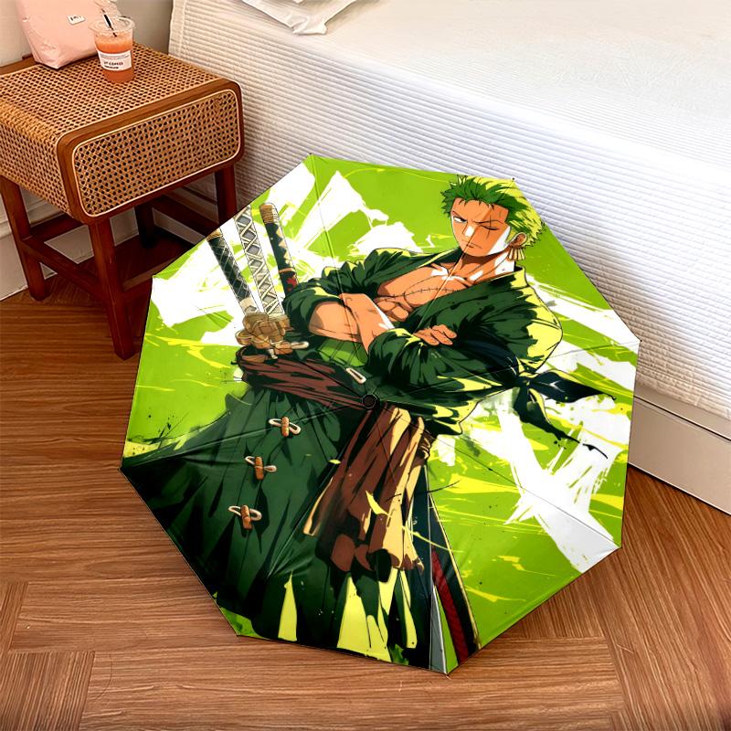 1 Stück Automatischer Faltregenschirm - Roronoa Zoro Muster Tragbares faltbares Design mit 8 Speichen Weihnachts-Geburtstagsgeschenke