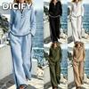 DICFY Moda Feminina Casual Outono Inverno Manga Longa Decote V Conjuntos de Calça