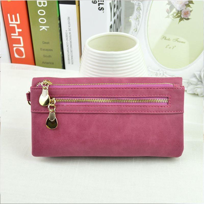 Women Fashion Wallets Dull Polish Leather Wallet Double Zipper Day Clutch Purse Wristlet  Handbags