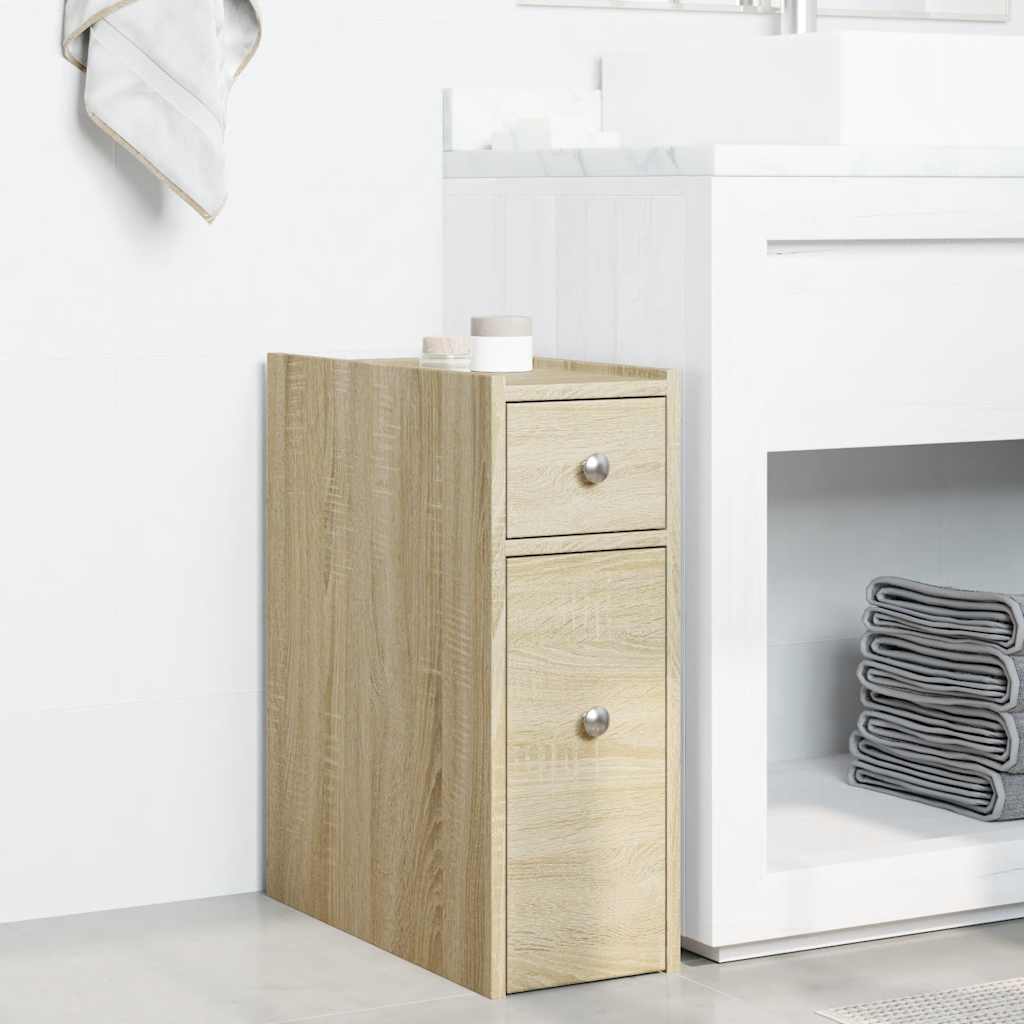 Narrow Bathroom Cabinet with Wheels Sonoma Oak Engineered Wood