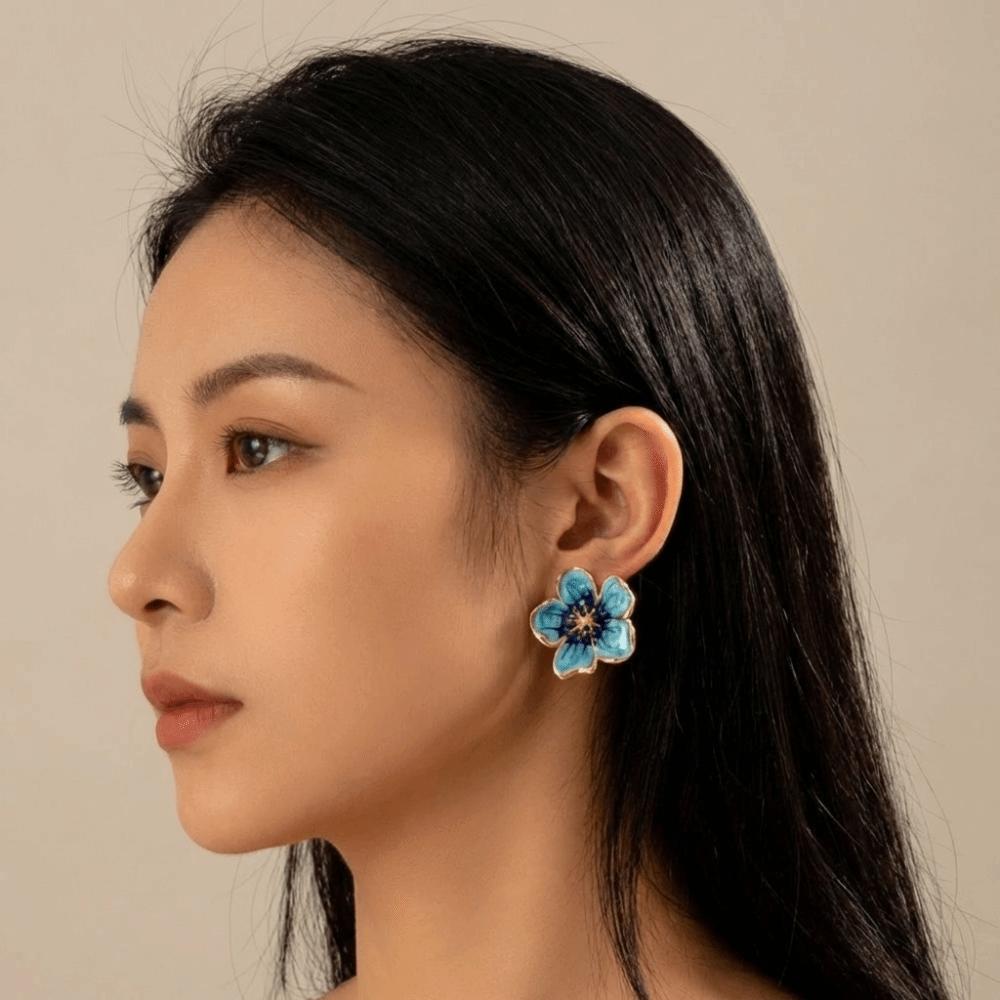 Enamel Flower Earrings Drip Oil Drop Earrings Fashion Floral Stud Earrings  Girls