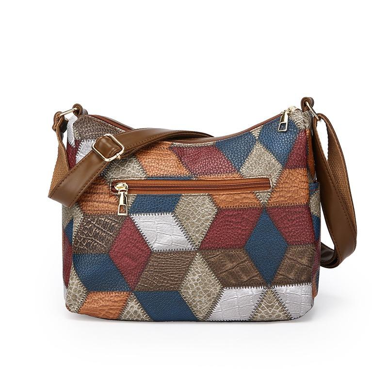 New Chinese Mother Messenger Bag Three-dimensional Splicing Contrasting Color Women's Fashion Bag Multi-layer Zipper Shoulder Women's Bag