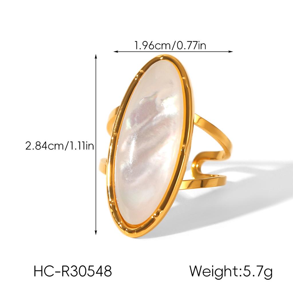 European and American Hand Jewelry Oval Natural White Shell Stainless Steel Ring Women's Non-fading Open Ring Versatile