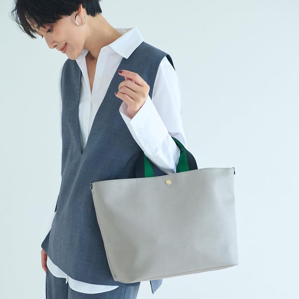 SCOTCH GRAIN Plain Tape Handle Tote Greige [Breath TOPKAPI] Two-Tone Bag, Large,