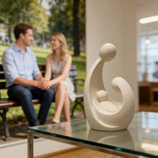 Family of 3 Figurine 3D Printed Parents And Kids Statue Modern Sculpture for Living Room Bedroom Shelf TV Stand Decor