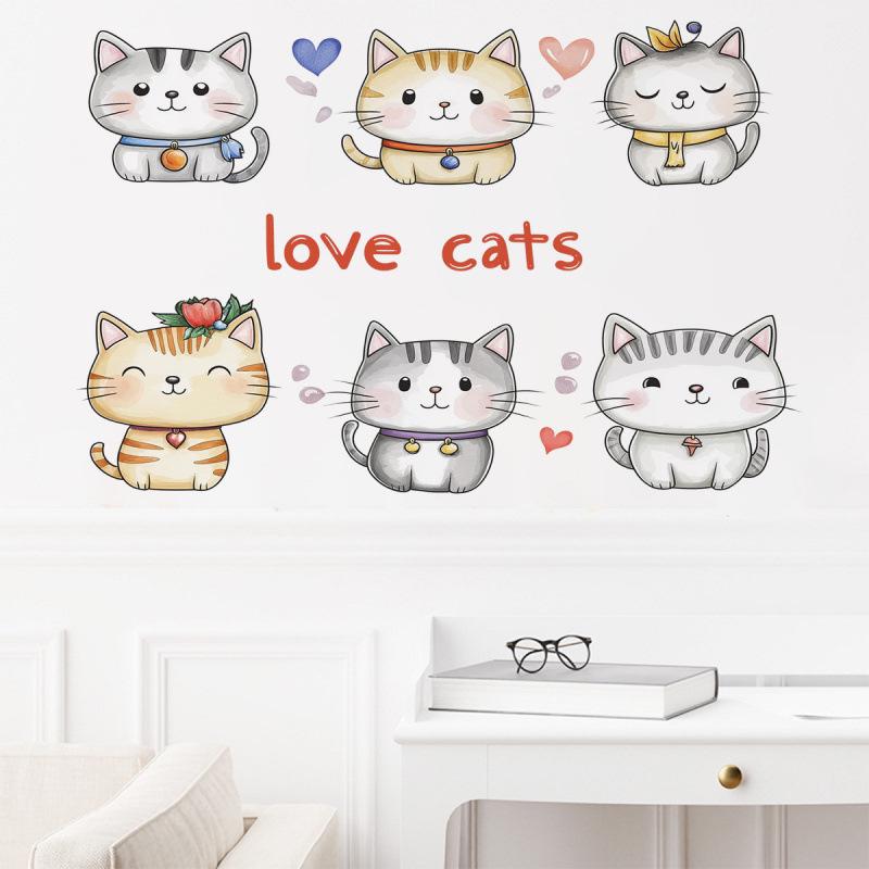 Ręcznie Malowane Kreskówkowe Naklejki Ścienne z Rodziną Kotów dla Pokojów Dziecięcych i Żłobków