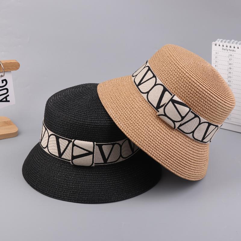 Trendy Letters Woven Fisherman Ladies Simple Straw Hat Sun Hats Outdoor Travel Beach Panama Cap Bucket Hats For Women