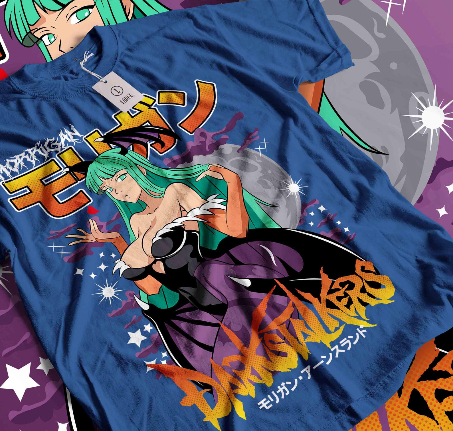 Daarkstalkers Revenge Vampire Morrigan Retro Anime Gaming Waifu T-Shirt L