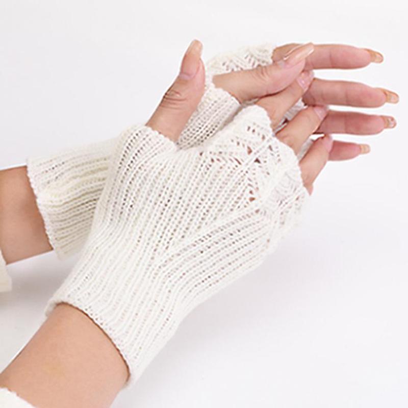 Autumn and Winter Women's Fashion All-match Knitted Warm Half Finger Gloves