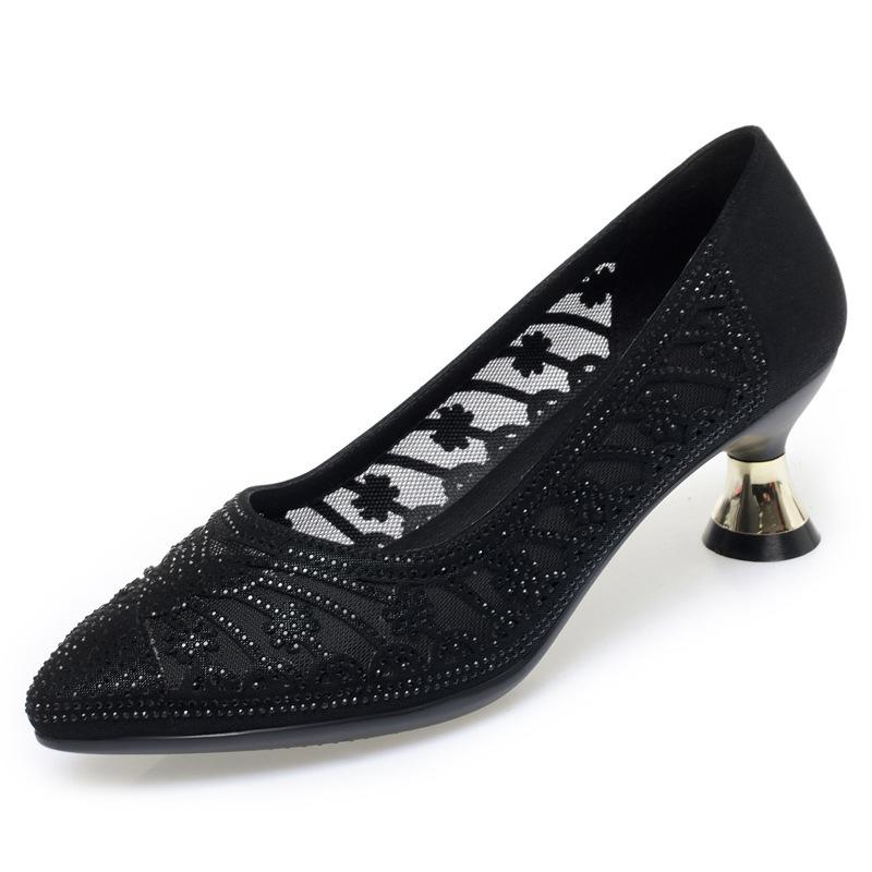 Damen High Heels, Modisch, Elegant und Zart, Neuer Frühling Stil, Einzelne Schuhe, Atmungsaktive Mesh-Aussparungen Damen Lederschuhe