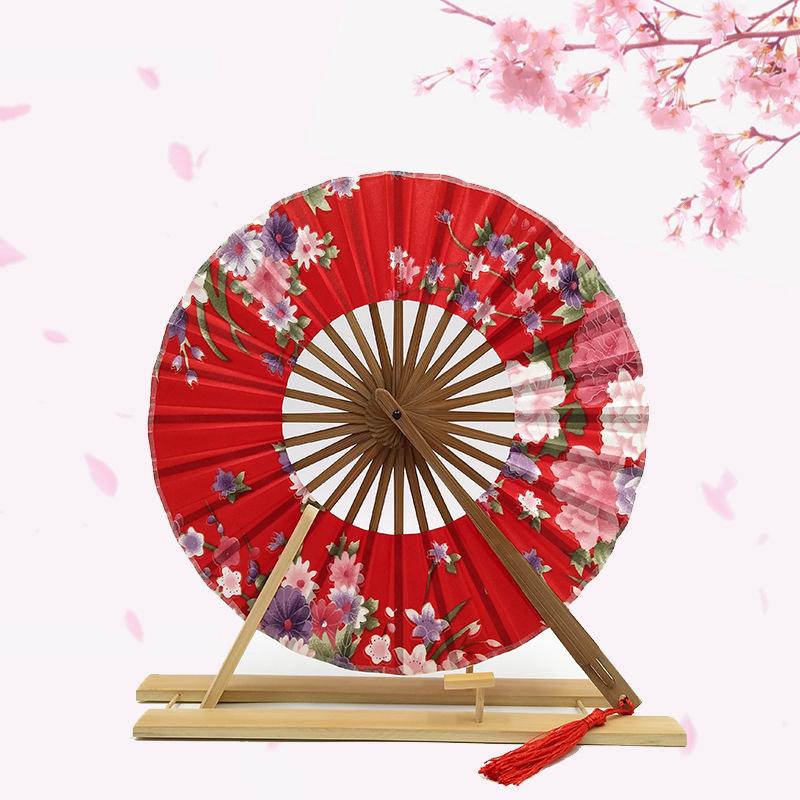 Japanese Sakura Flower Printed Fans Folding Fans Ancient Tassel Round Hand Fan Dance Performance Photo Prop Wedding Party Decor