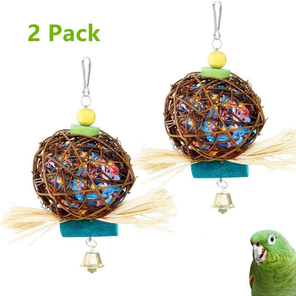 2PCS Cockatiel Conure Hanging Foraging Bird Chewing Toys Parrot Cage Shredder Toy