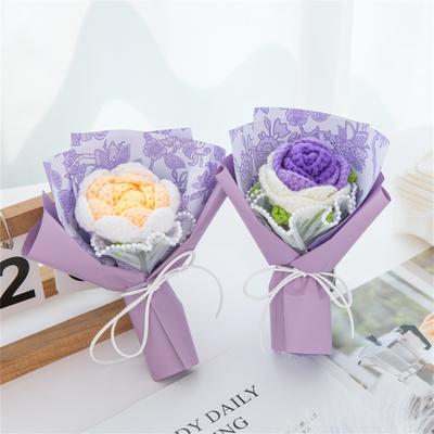 Single Woolen Knitted Flower Bouquets Rose Puff Sunflower Crochet Fake Flowers Small Home Decor Valentine's Day Gifts