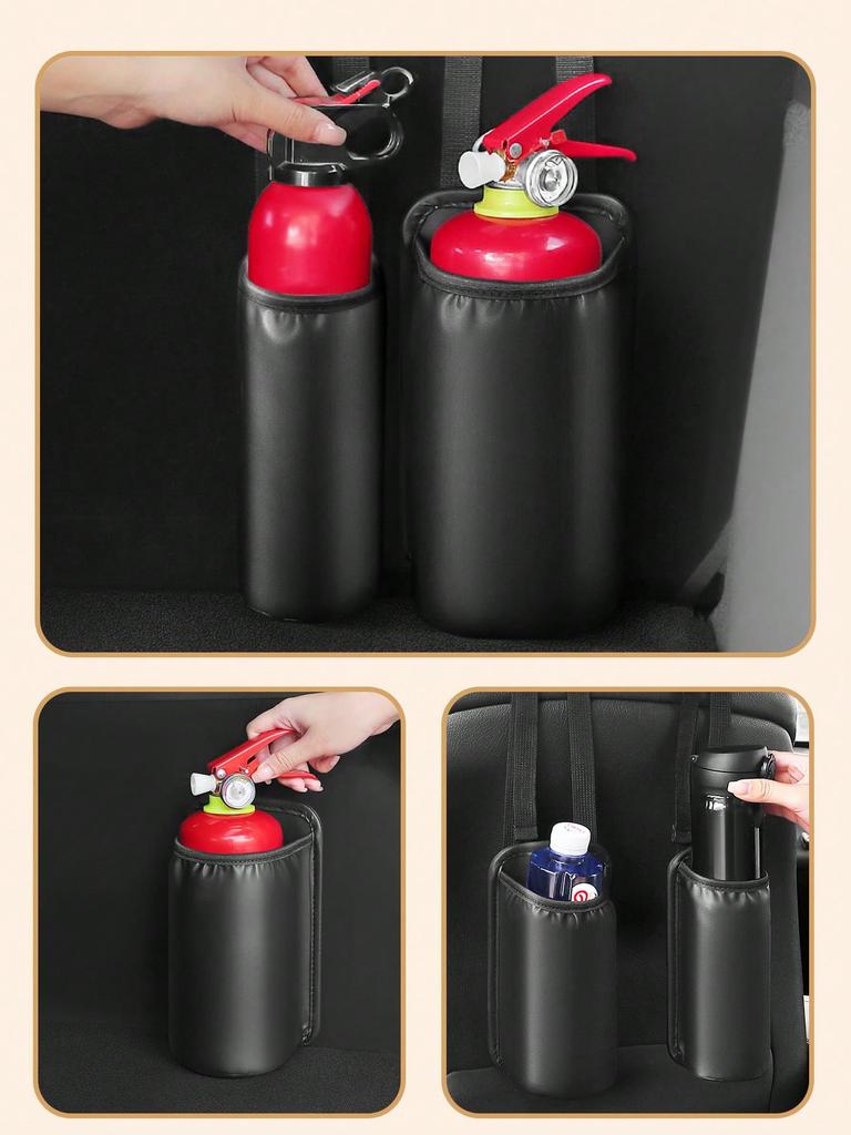 Car Fire Extinguisher Holder - PU Leather Car Storage Sleeve with Hook & Loop Fastener, Universal Fit for Seat Back & Trunk