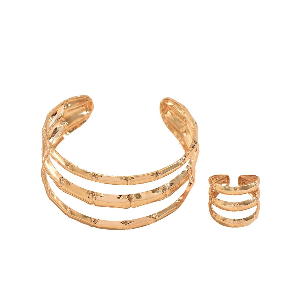 Women's Bracelet and Ring Set Unique Bamboo Line Design Open Bracelet