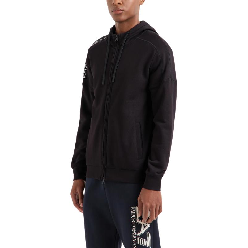 Emporio Armani EA7 FW24 Felpa con Cappuccio e Zip Manica Lunga con Cinturino Intrecciato con Logo a Lettere Uomo felpa Nero 6DPM12-PJOGZ-1200