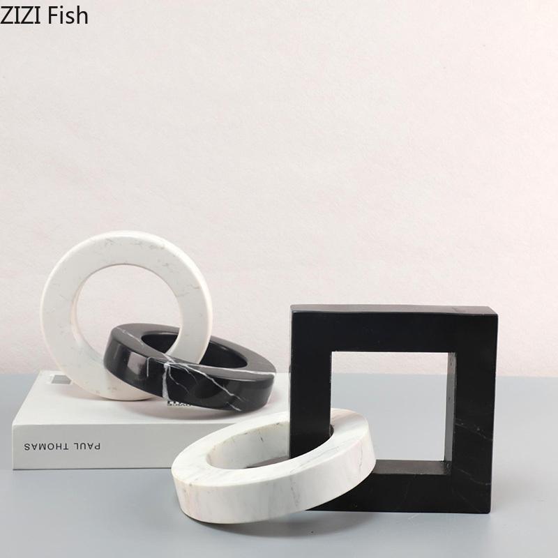 Marble Geometric Ring Square Annular Knot Statue Abstract Crafts Desk Decoration Creative Knot Sculpture Room Aesthetics Decor