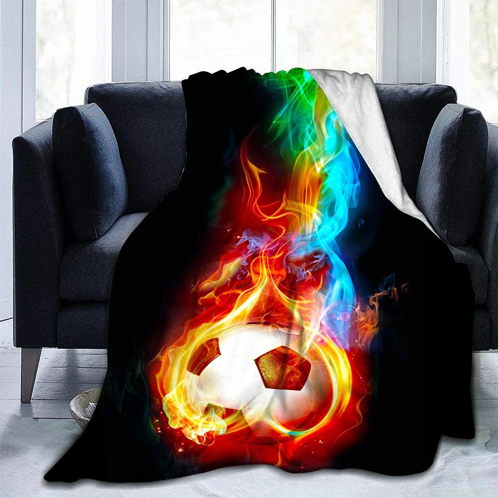 Textilien Unisex Coral Soccer Football Ball Sport Flannel Throw Blanket Colourful Fire Pattern For Bed Sofa Couch Blanket Super Soft King Queen Size