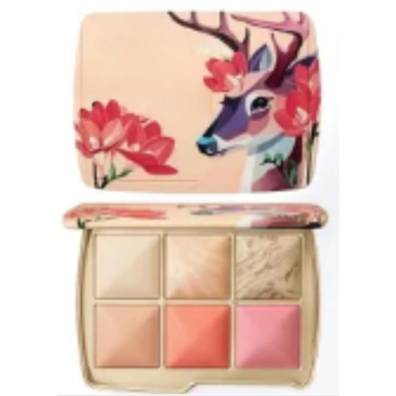 Paleta do makijażu twarzy 6 odcieni z nadrukiem zwierzęcym, Paleta do makijażu wielokrotnego użytku z różem, rozświetlaczem i bronzerem beige