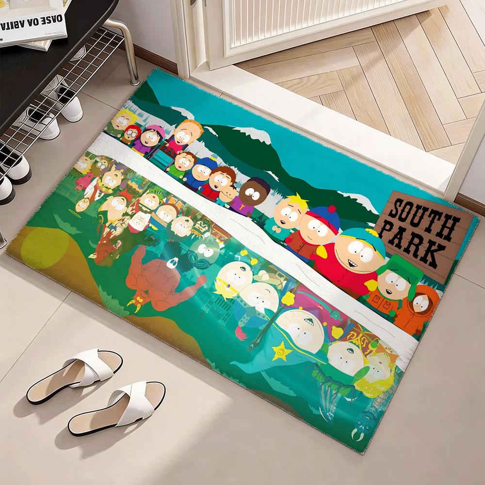 Animated Comedy Series S-South Parks Floor Mat Soft Thickened Flannel Door Mat Non-Slip Living Room Rug Home Decor