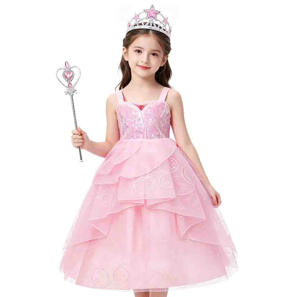 Wicked Glinda Cosplay Dress For Girls Pink Princess Evening Gown Kids Halloween Party Costume Wedding Formal Dress
