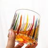 Spinning Colorful Whiskey Glass with Wooden Base Hand Painted Rotating Design for Stress Relief Fun Bar Decor Gift