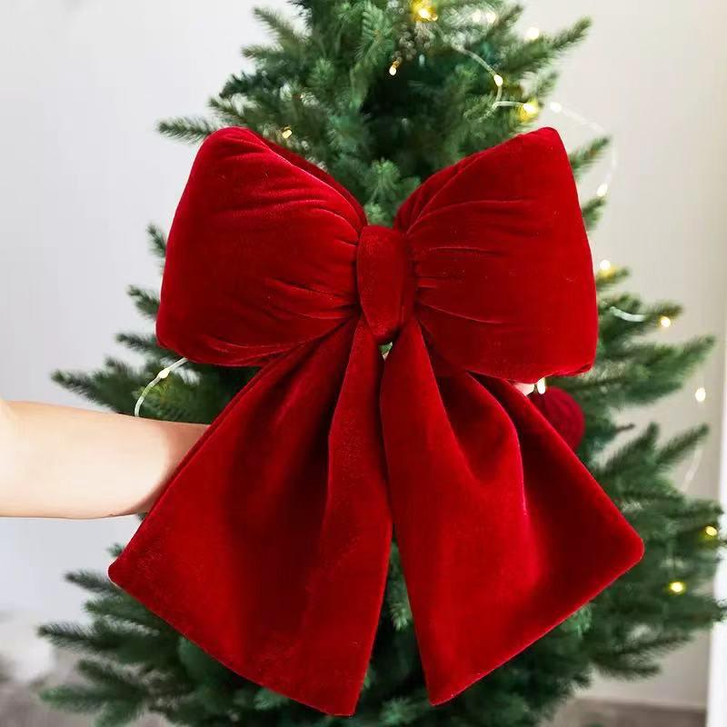 3D Plush Cotton-Filled Christmas Bow Ornament for Tree and Window Decoration