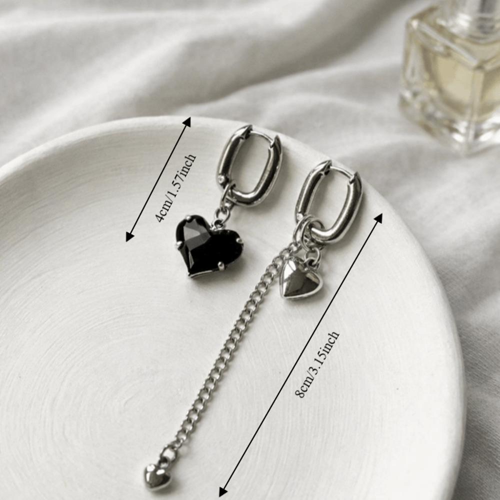 Tassel Design Asymmetric earrings Y2K Crystal Heart Earrings Long Pendant Earrings  Daily Wear