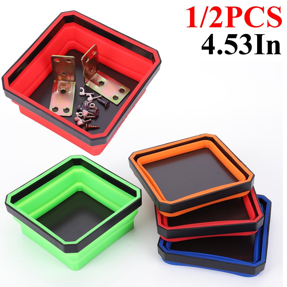 

1/2PCS 4.53 In Collapsible Magnetic Parts Tray Magnetic Screw Tray Multicolor Plumber Carpenters Tool Organizer Storage Box