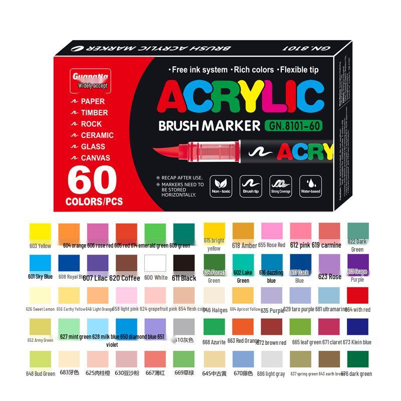 Guangna 8101 Liquid Acrylic Marker Pen Set - 168 Colors, 72 Soft Tips for Student Art, DIY, Hand Painting, and Graffiti.