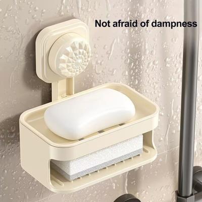 Suction Cup Soap Dish with Drainage Holes Double-Layer Wall Mounted Self Draining Bathroom Soap Dish Holder