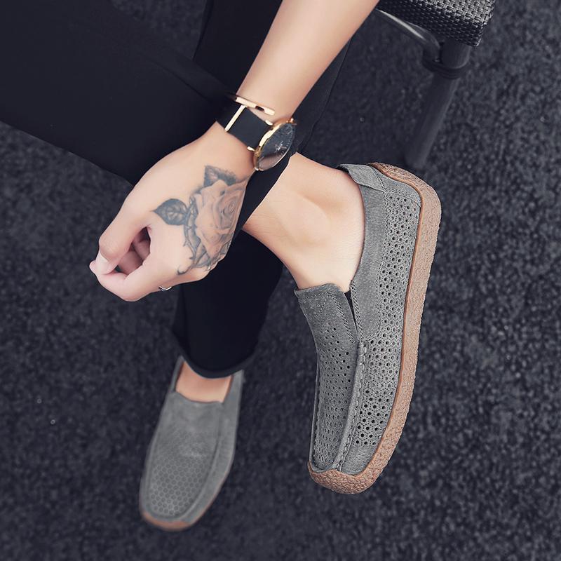 Brand Men Breathable Breathable Outdoor Casual Low Top Driving Shoes New Summer Men Pigskin Hole Snail Lightweight Shoes
