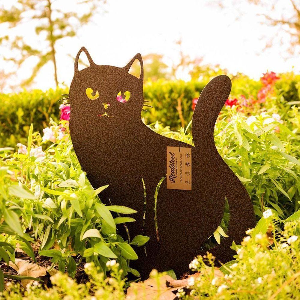 Durable Cat Metal Statues Iron Art Garden Cat Ornaments 6-style Cat Garden Stakes  Lawn Decor