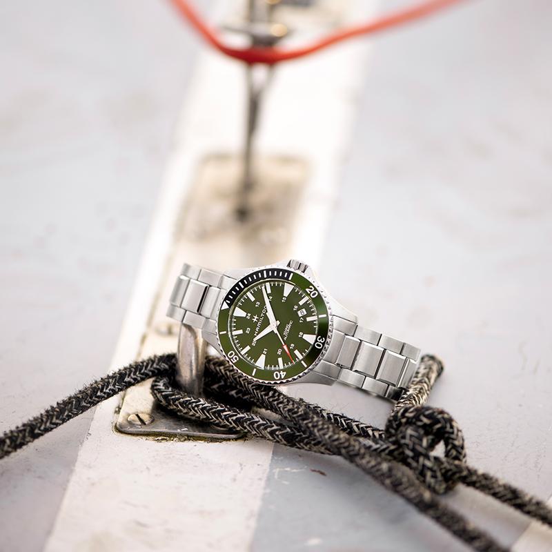 Hamilton Seria Khaki Navy Mișcare Mecanică Automată Ceas Sportiv Verde pentru Scufundări Bărbați Ceasuri Oțel H82375161