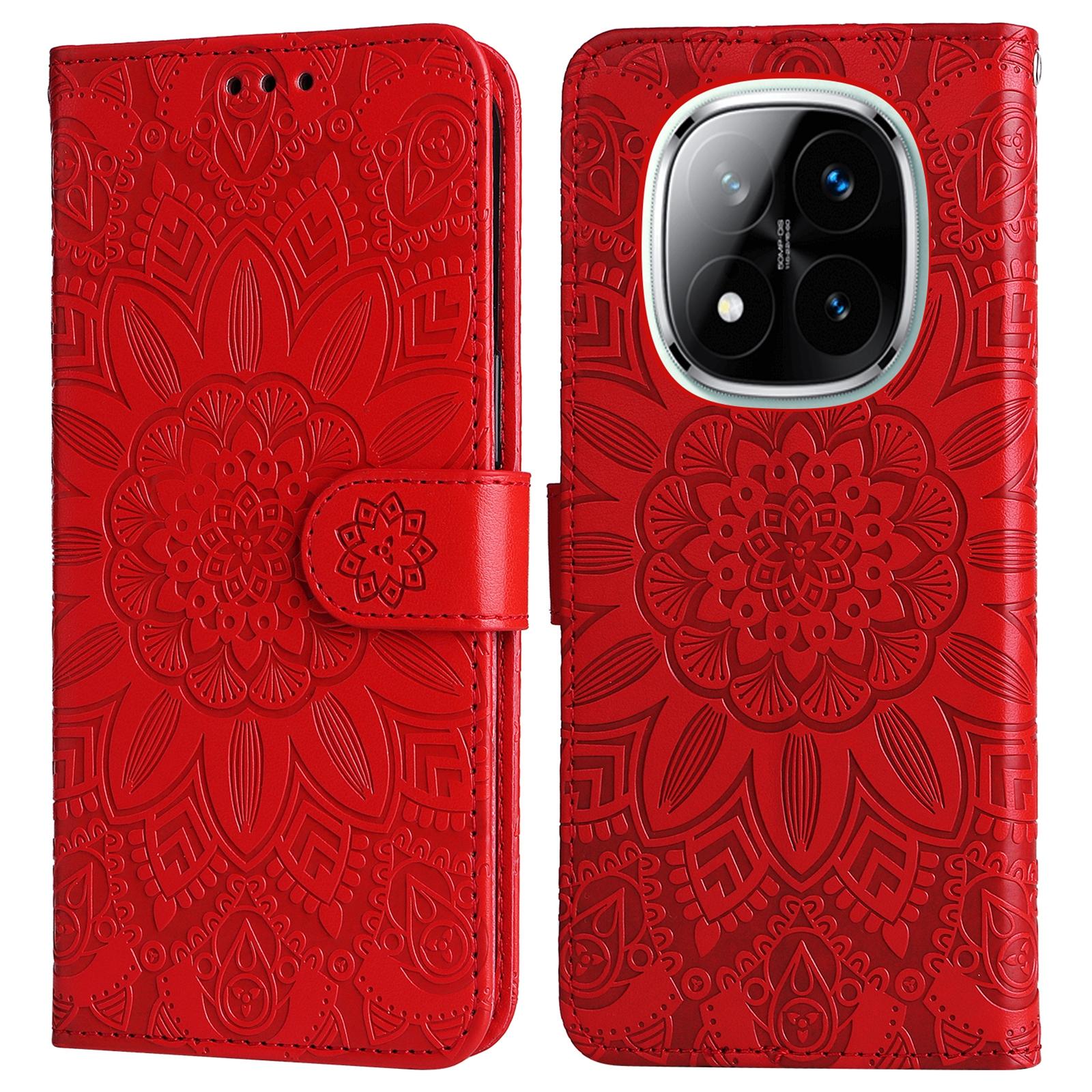 

Для Xiaomi Redmi Note 14 Pro+ 5G/Note 14 Pro 5G/Poco X7 5G Чохол Шкіряний гаманець-книжка з тисненням соняшника Чохол для телефону Red