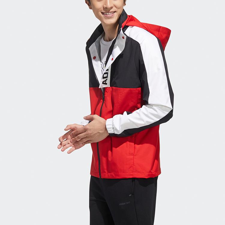 Adidas Neo Color Block Zip-Up Hooded Sports Jacket Men Outerwear Light-Crimson GQ3281