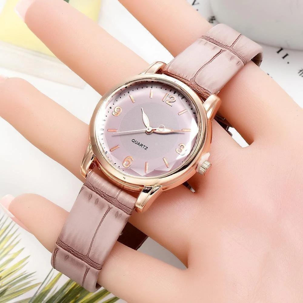 Leather Strap Women's Watch Polygonal Glass Luxury Women's Clock Dial Quartz Creative Fashion Quartz Watch
