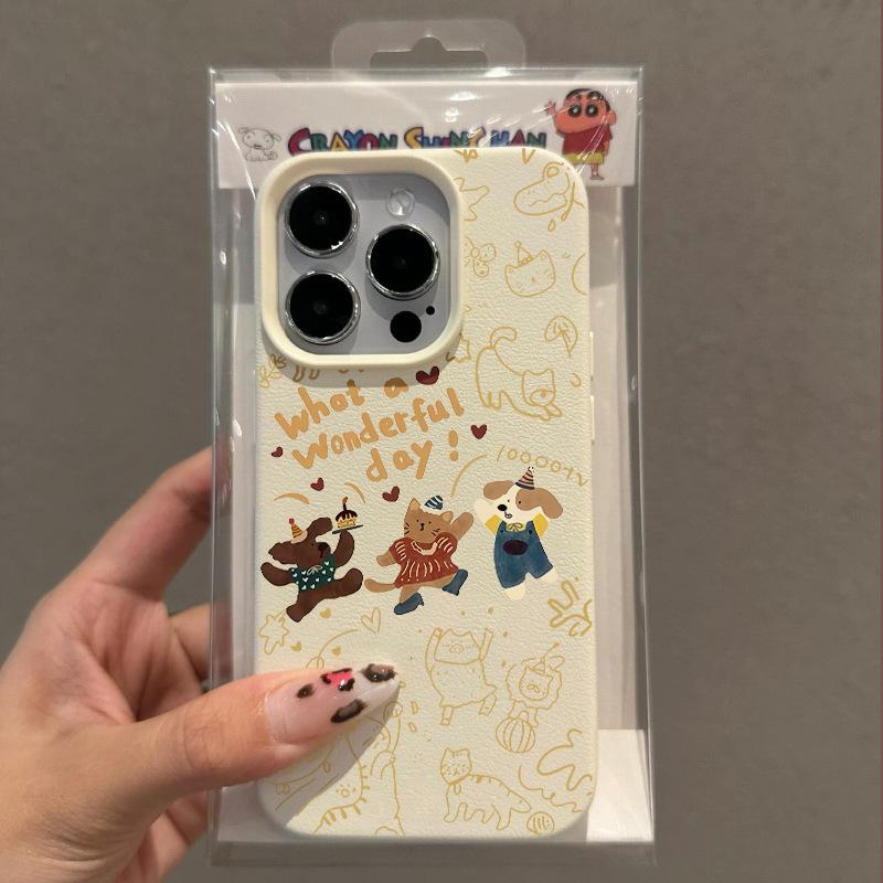 Drei Glückliche Welpen Litschi-Muster für IPhone15/16promax Handyhülle für Apple13/13/12