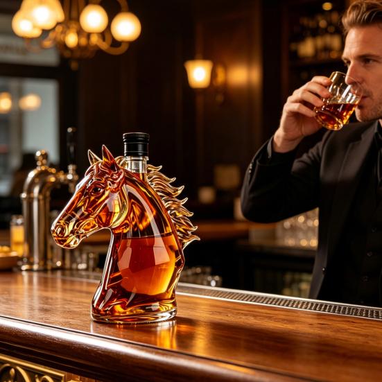 Yousheng Horse Head Whiskey Decanter, Funny Glass Liquor Bottle, 350ml Whiskey Wine Spirits Decanter, Novelty Bar Decor Gift for Men Dad Horse Lovers