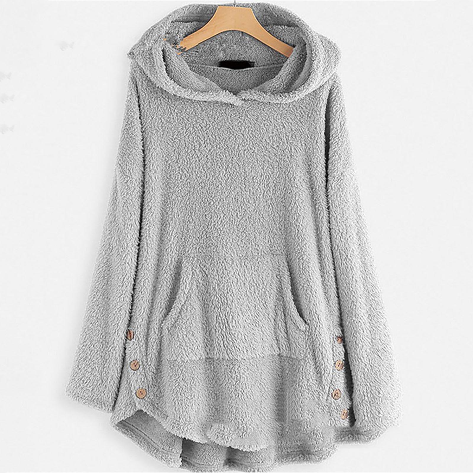 

Женская мода и зима однотонный длинный рукав с капюшоном флисовый свитер M