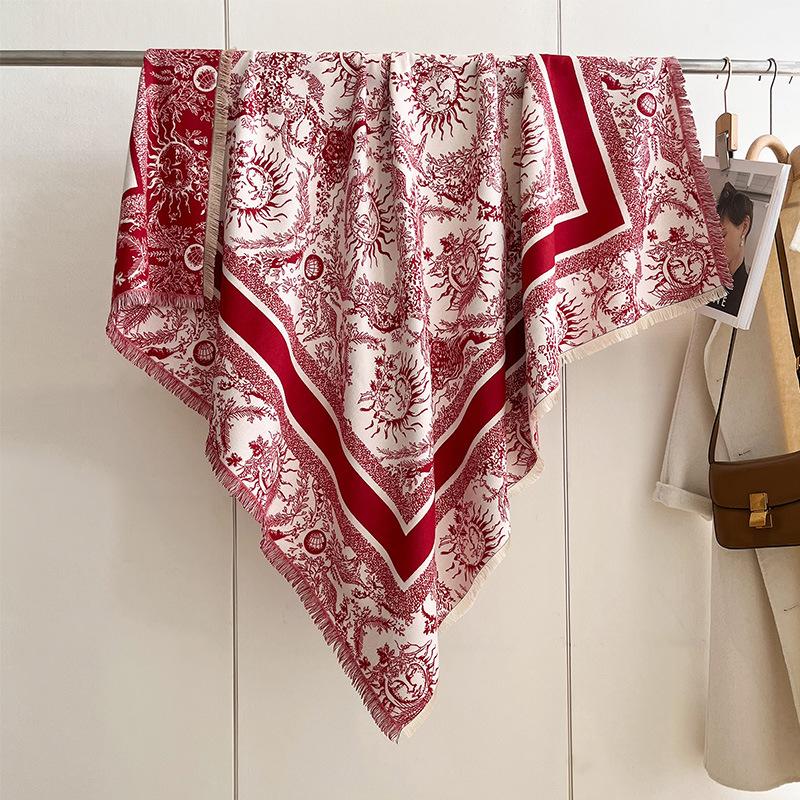 Imitation Cashmere Scarf, Sun God Pattern, Women'S Warm Large Square Scarf, High-End Scarf, Jacquard Cape, Shawl.