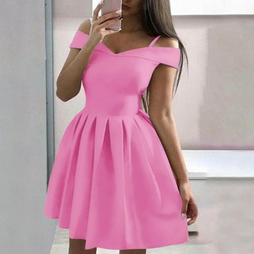 Women's Solid Color  Sleeveless Strapless Waist Pleated Dress Sexy Dress