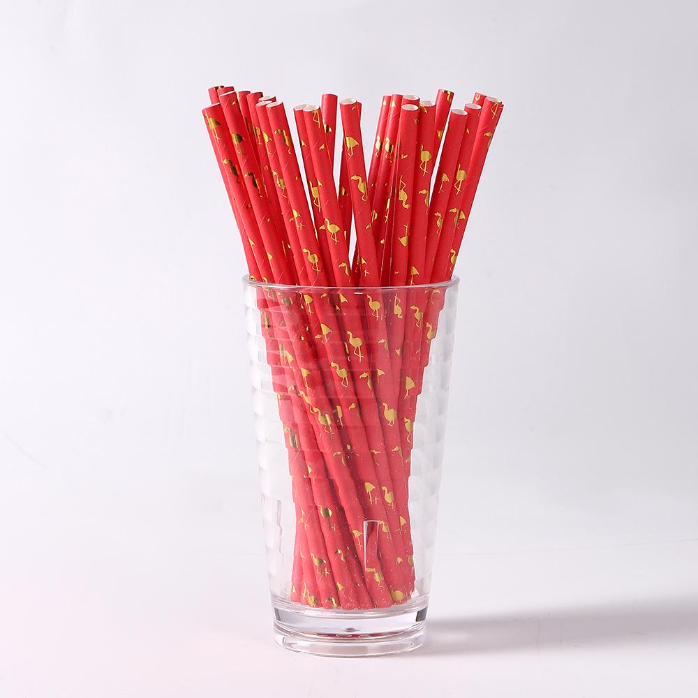 Flamingo Hot Stamping Paper Straws - Individually Wrapped for Weddings & Parties