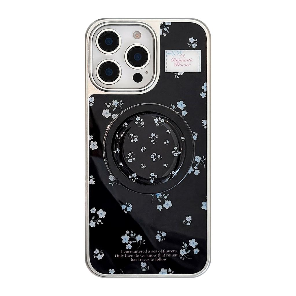 Magnetic Black and Blue Flower Stand Suitable for Apple 16pro Max Mobile Phone Case Iphone15 Acrylic 13 Huawei P70