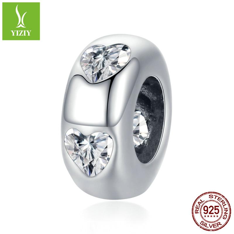 Pure Heart S925 Silver Spacer Beads, Simple Heart-Shaped Zircon Diy Beads Accessories Scc1931